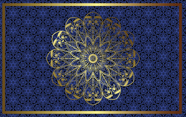  Blue background with golden mandala ornament