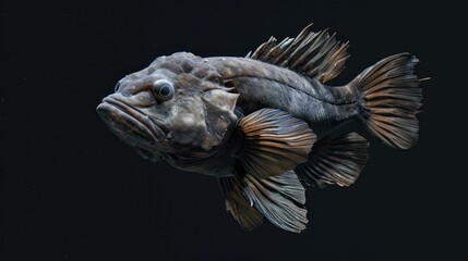 Fototapeta premium Wolffish in the solid black background