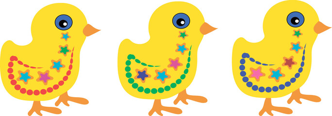 Bright cartoon chicken. Illustration on a transparent background. Print on fabric, T-shirt, tank top. Vector.. 