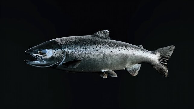 Atlantic Salmon in the solid black background