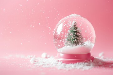 Fototapeta na wymiar Winter Wonderland: Minimalist Christmas Globe on Pink Background