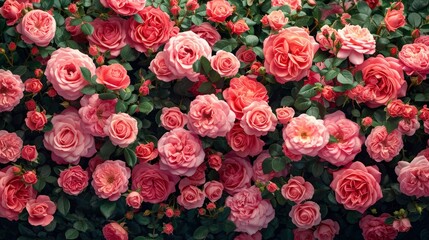 Pink Roses background for valentine theme. Top View, realistic and very detailed. Valentine Background.