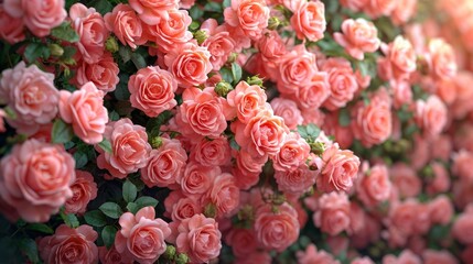 Fototapeta premium Pink Roses background for valentine theme. Top View, realistic and very detailed. Valentine Background.