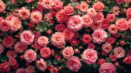 Pink Roses background for valentine theme. Top View, realistic and very detailed. Valentine Background. - obrazy, fototapety, plakaty