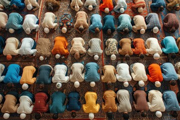 A unique circular formation of worshippers in prayer, symbolizing unity and spirituality.
