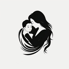Beautiful mother and baby silhouette , illustration on white background, Mother day card