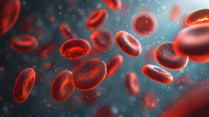 3D illustration electron microscope of red blood cells, Close-up under a microscope in the body. Scientific medical background