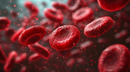 3D illustration electron microscope of red blood cells, Close-up under a microscope in the body. Scientific medical background