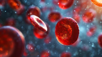 3D illustration electron microscope of red blood cells, Close-up under a microscope in the body. Scientific medical background