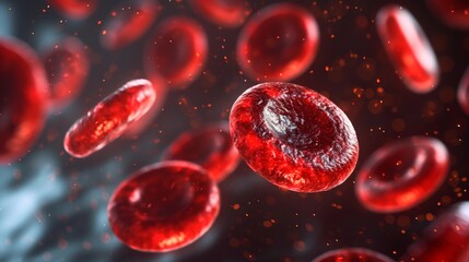 3D illustration electron microscope of red blood cells, Close-up under a microscope in the body. Scientific medical background