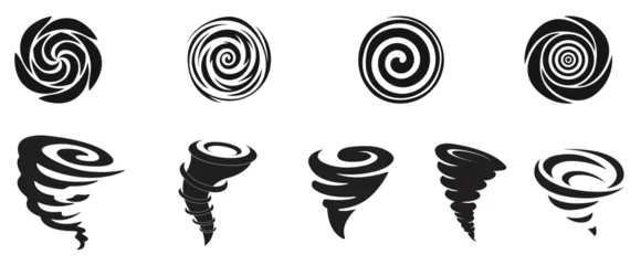 Deurstickers Creative vector illustration of hurricane indication side and spiral view icon symbol set isolated on transparent background. Art design vortex, typhoon, tornado funnel, wind storm. © Parbat
