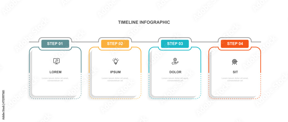 Aufkleber Design template infographic vector element with 4 step process or option suitable for web presentation and business information