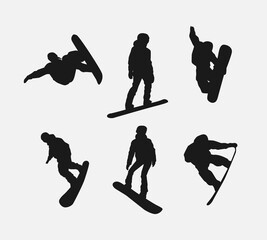 Vector set silhouettes of snowboarder. Snowboard sport. Isolated on white background.