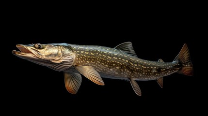 Northern Pike in the solid black background