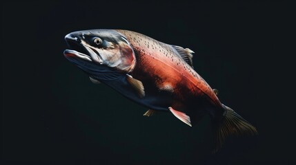 Salmon in the solid black background