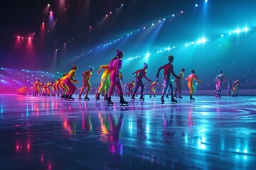  Colorful Ice Skating Performance "Vibrant Ice Skating Show Under Bright Lights"