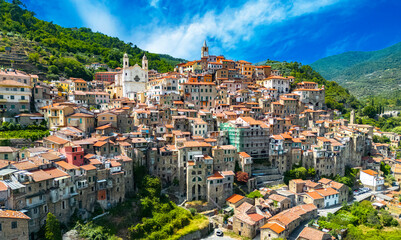 Aerial view of the village of Ceriana, Liguria, Italy