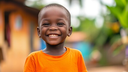 Cheerful black kid in orange t-shirt