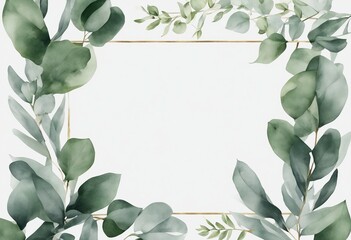 Herbal eucalyptus leaves frame isolated on a white transparent background Greenery wedding simple m - obrazy, fototapety, plakaty