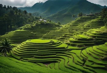Foto op Canvas Panoramic landscape of Indonesian rice field terraces on a mountain ricefield terrace super wide ric © ArtisticLens