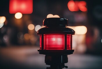 Warning lamp in the street at night Red alert lamp or warning indicator