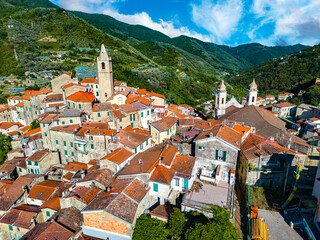 Naklejka na ściany i meble Aerial view of the village of Ceriana, Liguria, Italy
