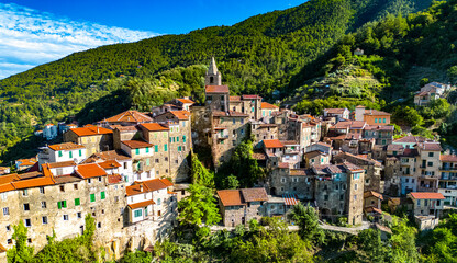 Fototapeta na wymiar Aerial view of the village of Ceriana, Liguria, Italy