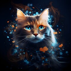 Animal art with cat drawing and painting picture