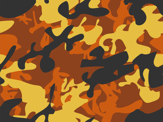 Urban Camo Print. Yellow Vector Pattern. Military Vector Camouflage. Yellow Black Paint. Abstract Camo Canvas. Dirty Camouflage Seamless Brush. Repeat Orange Abstract Camoflage Orange Fabric Texture.