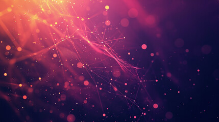 abstract background with threads of connections, dots and glowing particles in warm red-violet tones, outer space, unknown network, background for website, presentation, futurism