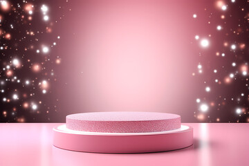 Pink podium 3d illustration background , mock up display with sparkle and glitter for beauty products or holiday event.	
