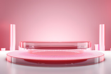 Pink podium 3d illustration background , mock up display with sparkle and glitter for beauty products or holiday event.	
