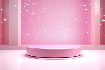 Pink podium 3d illustration background , mock up display with sparkle and glitter for beauty products or holiday event.	

