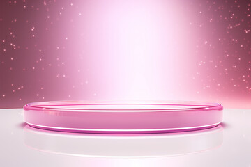 Pink podium 3d illustration background , mock up display with sparkle and glitter for beauty products or holiday event.	
