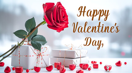 White elegant banner for Valentines day with typography "Happy Valentine's day" in golden text. While elegant sleak degin banner of valentine's day. Perfect background for valentine's day date.