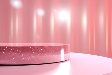 Pink podium 3d illustration background , mock up display with sparkle and glitter for beauty products or holiday event.	
