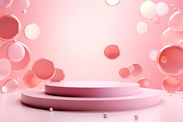 Pink podium 3d illustration background , mock up display with sparkle and glitter for beauty products or holiday event.	
