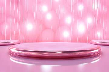 Pink podium 3d illustration background , mock up display with sparkle and glitter for beauty products or holiday event.	
