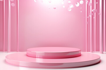 Pink podium 3d illustration background , mock up display with sparkle and glitter for beauty products or holiday event.	
