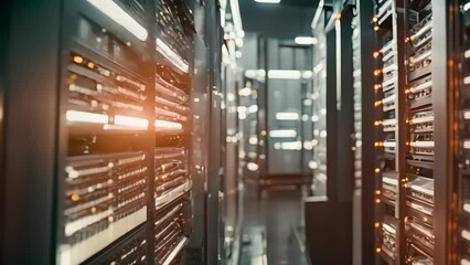 modern data center, cabinets with equipment. illustration of data storage in the modern world. Generative AI