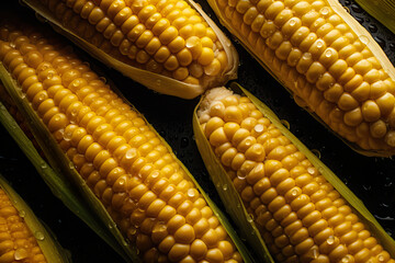 Corn with droplets of water