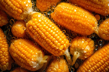 Corn with droplets of water