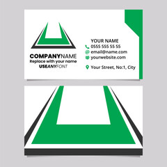 Green and Black Business Card Template with Bold Spiky Shaped Letter U Logo Icon
