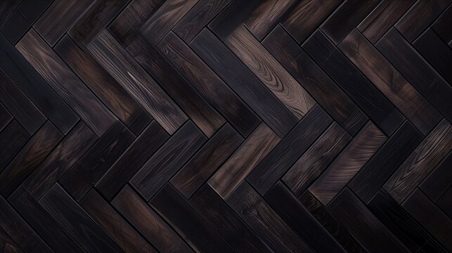 Close-up of dark wooden parquet in herringbone design