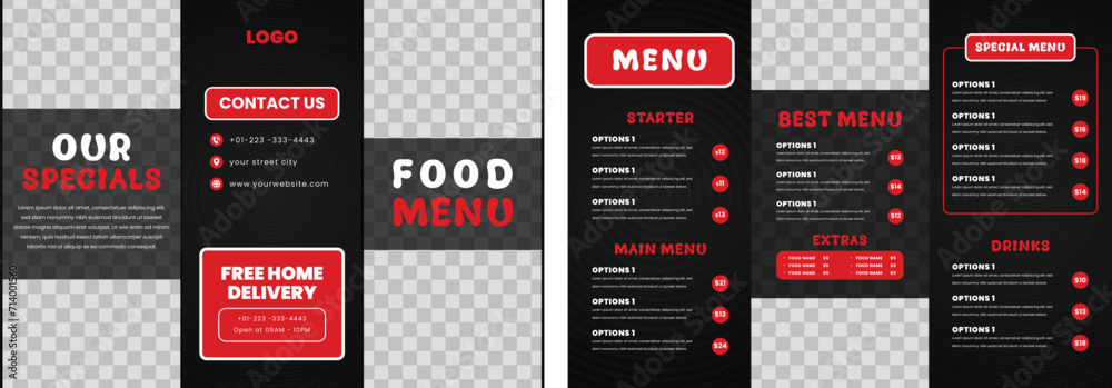 Poster a vector template of food menu card design or brochure design