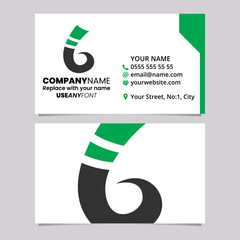 Green and Black Business Card Template with Curly Spike Shaped Letter B Logo Icon