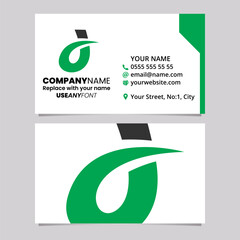Green and Black Business Card Template with Curved Spiky Letter D Logo Icon