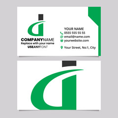 Green and Black Business Card Template with Curvy Pointed Letter D Logo Icon