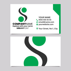 Green and Black Business Card Template with Curvy Sphere Shaped Letter S Logo Icon