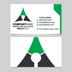 Green and Black Business Card Template with Deflated Triangle Shaped Letter A Logo Icon